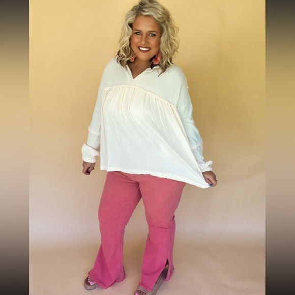 New Fantastic Fawn Thermal Cotton Gauze Balloon Sleeve Top Size Large Oversized - Picture 3 of 8